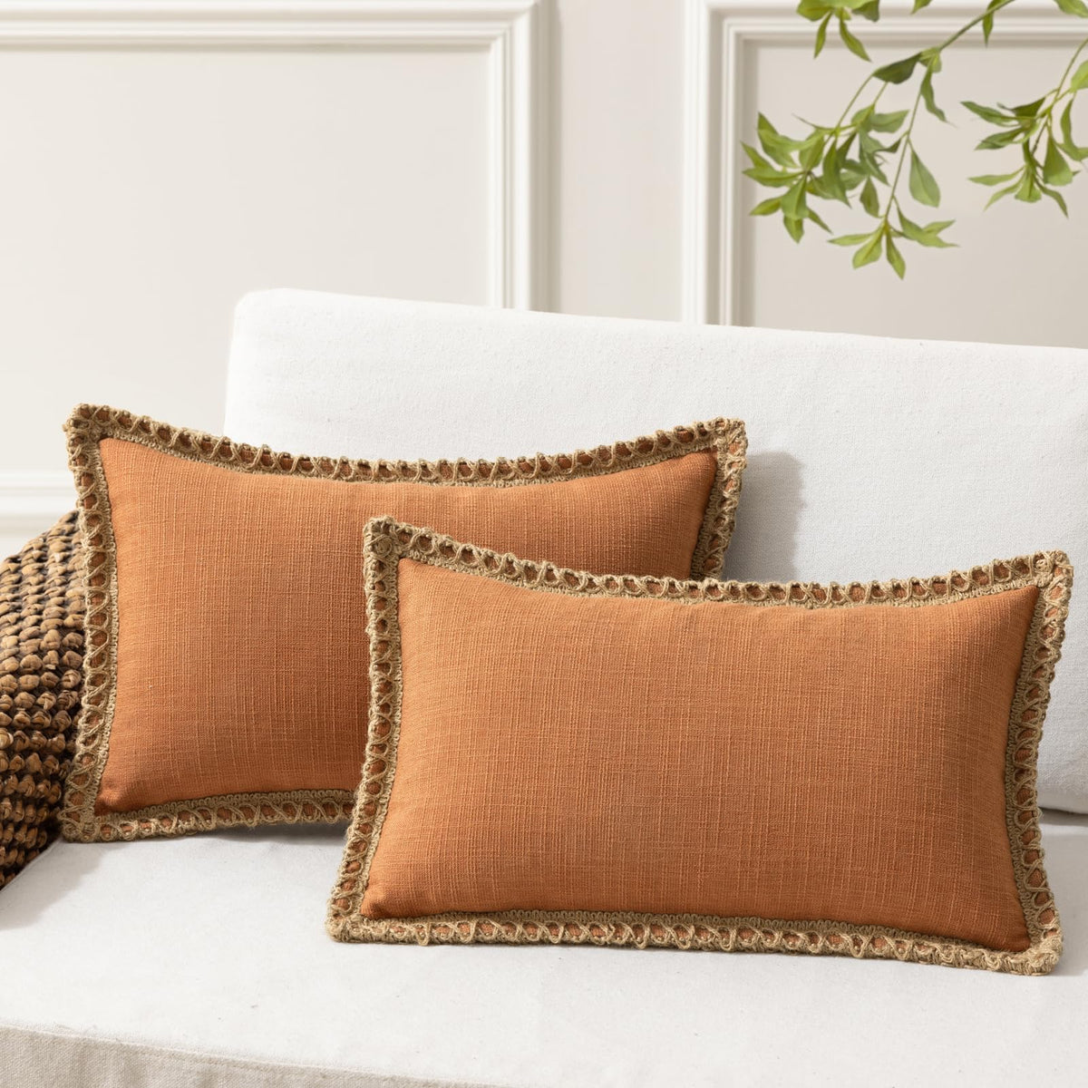 Phantoscope Pack of 2 Coastal Aqua Pillow Covers 18x18, Textured Polyester with Rope Trim, Fade Resistant Vintage Turquoise Blue Decorative Cushion Cases, Hidden Zipper, Farmhouse Boho Beach Decor