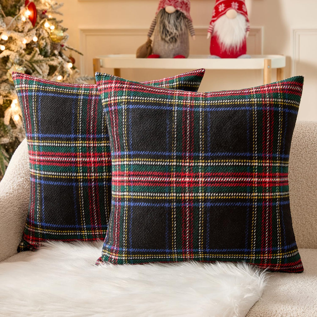 MIULEE Fall Plaid Decorative Pillow Covers Set of 2 18x18 Rust