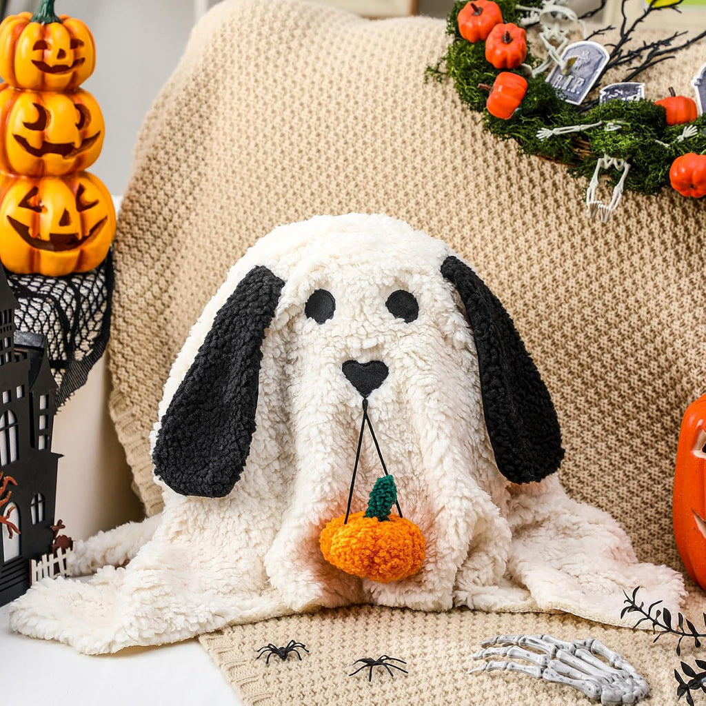 11.8 Inch Halloween Dog Ghost Shaped Throw Pillow with Pumpkin