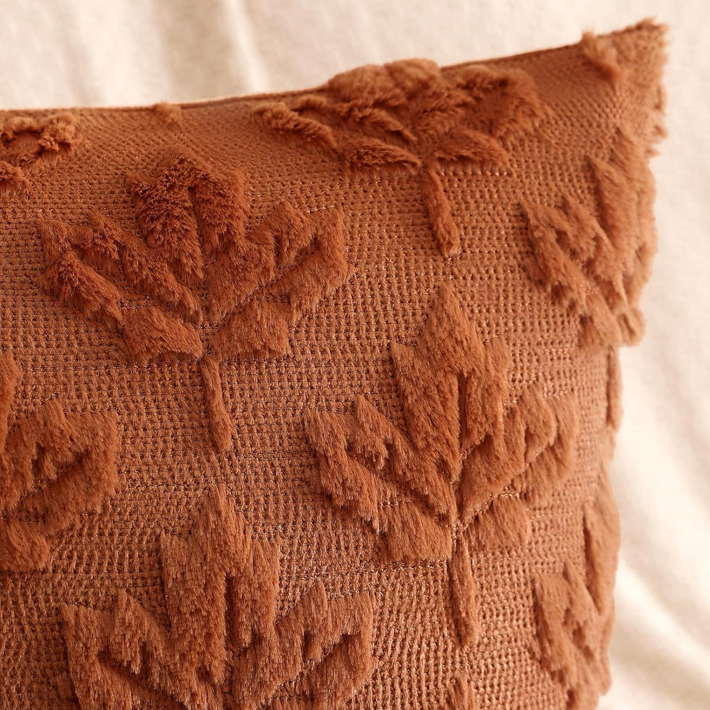 Artscope Maple Leaf Fall Pillow Covers 18 x 18 Set of 2 Decorative Autumn Harvest Holiday Throw Pillow Cases Soft Plush Faux Fur Couch Cushion Case for Farmhouse Sofa Bed Room Home Decor-Rust
