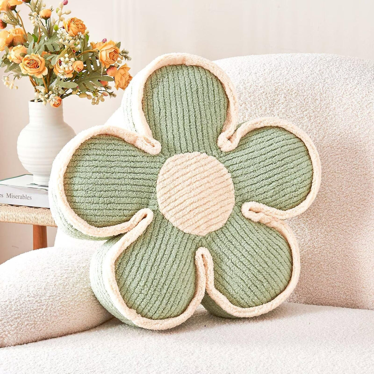 Kcvvcr Flower Pillow, Soft Shaped Floor Cushion, Decorative Throw Pillow, Seating Cushion, Plush Room Decor Pillows for Sofa Couch Bed (13.7 Inch, Ivory)