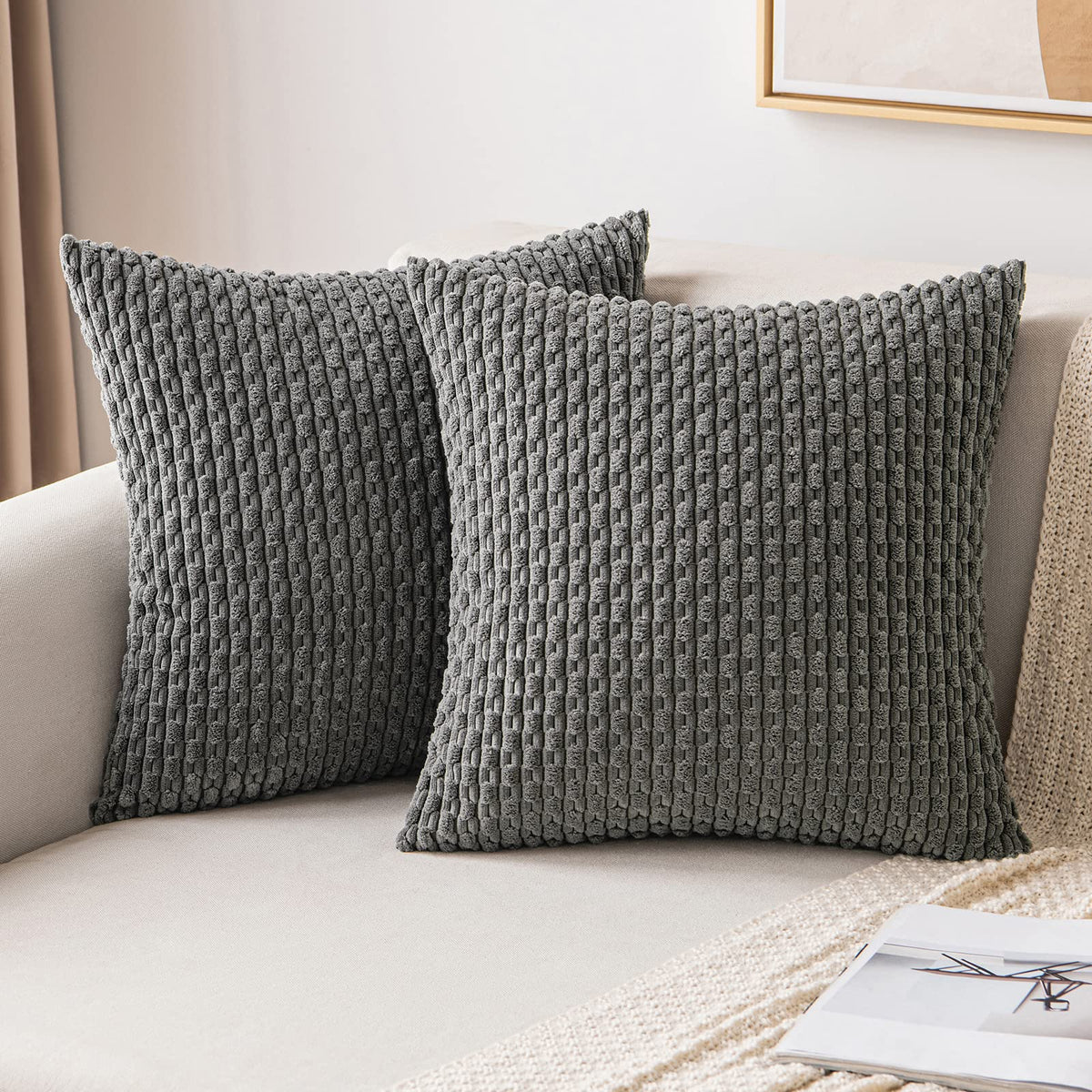 MIULEE Decorative Throw Pillow Covers 20x20 Sage Green Textured Corduroy