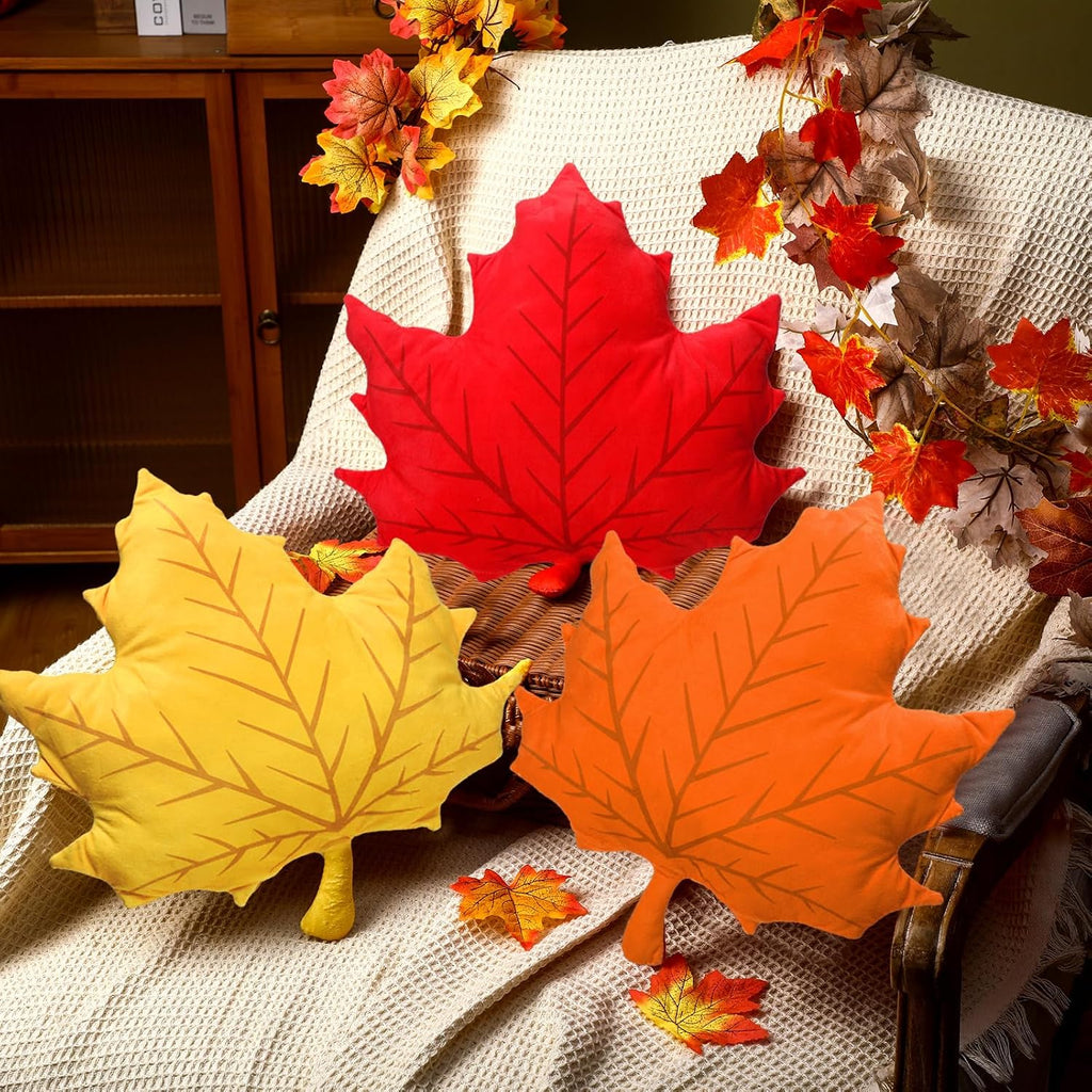 Suzile 3 Pcs Fall Throw Pillows Maple Leaf Pillows Autumn Decor