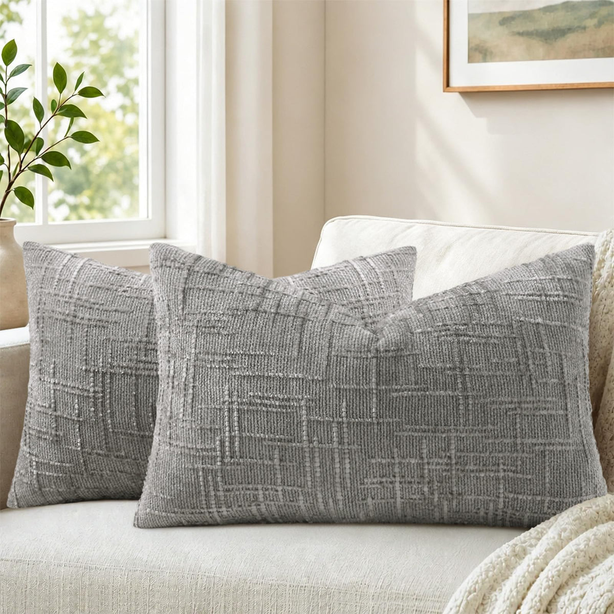 Pallene Cream White Textured Chenille Throw Pillow Covers 18x18 Set of 2