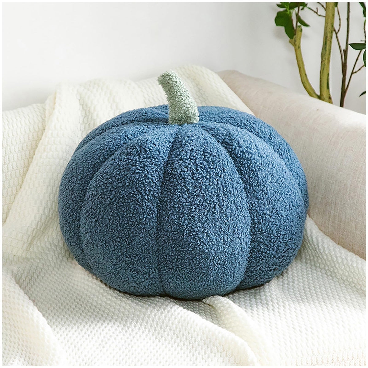 Pumpkin Pillows Fall Decor Dark Green Plush Sherpa Pumpkin Decor Pillow for Couch Bed Home Halloween Thanksgiving Party,11.02 inch