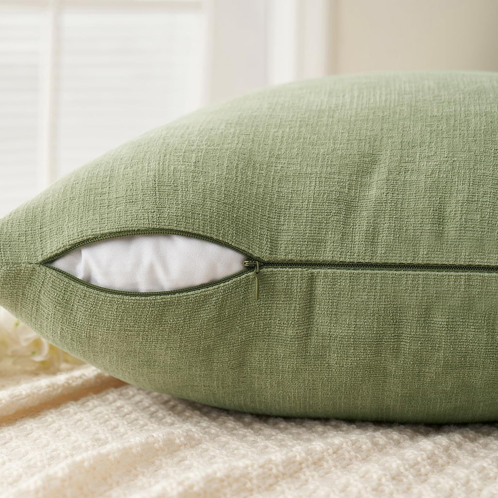 MIULEE Sage Green Chenille Couch Throw Pillow Covers, 18x18