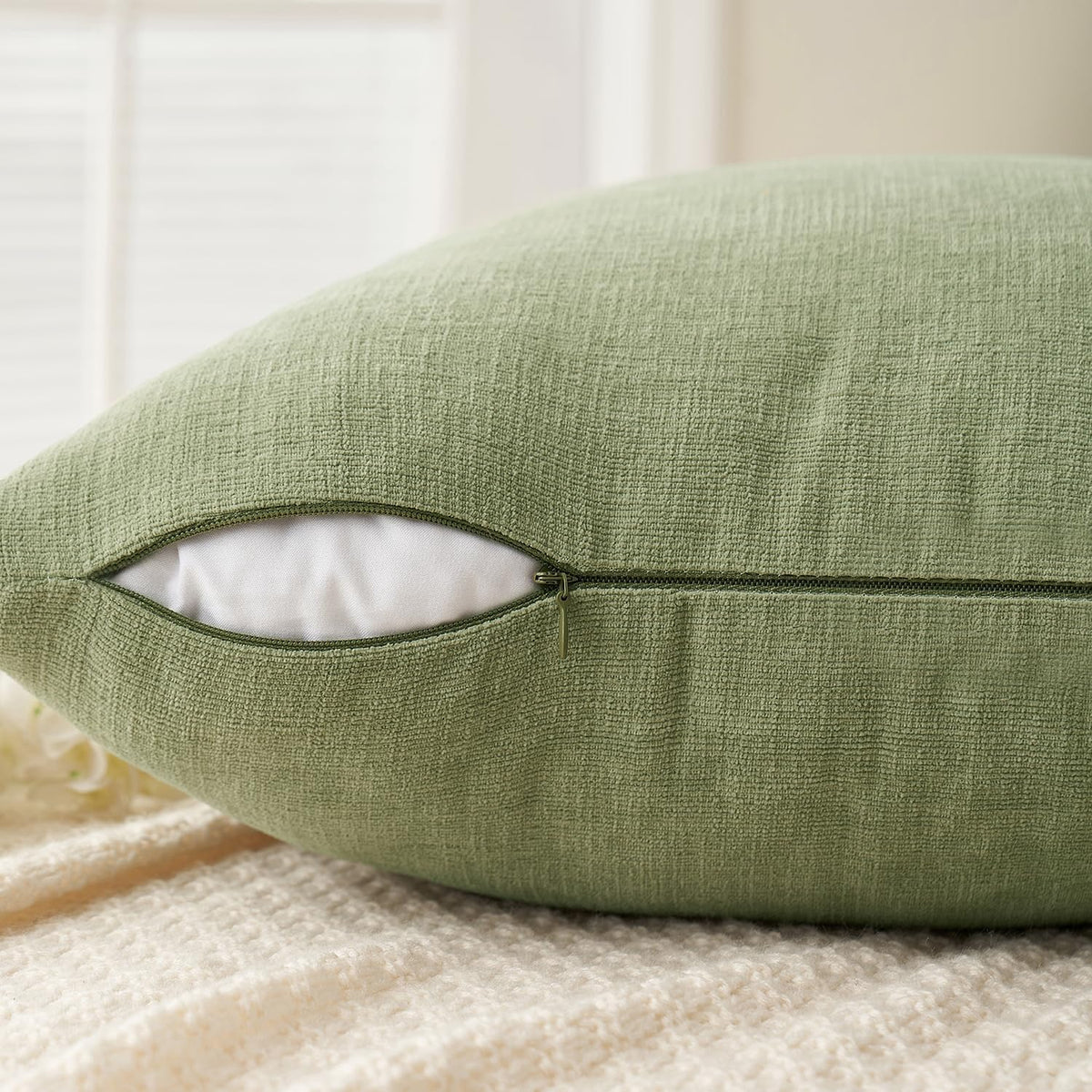 MIULEE Sage Green Chenille Couch Throw Pillow Covers, 18x18