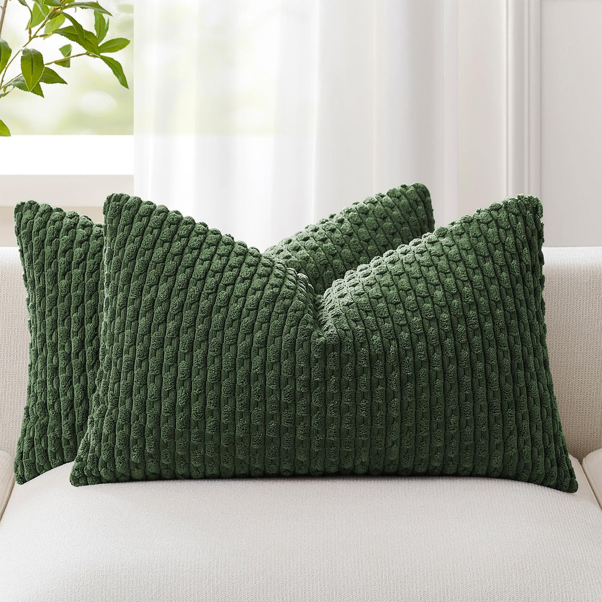 Kevin Textile Soft Corduroy 18x18 Inch Pillow Covers 2 Pack, Dark Green