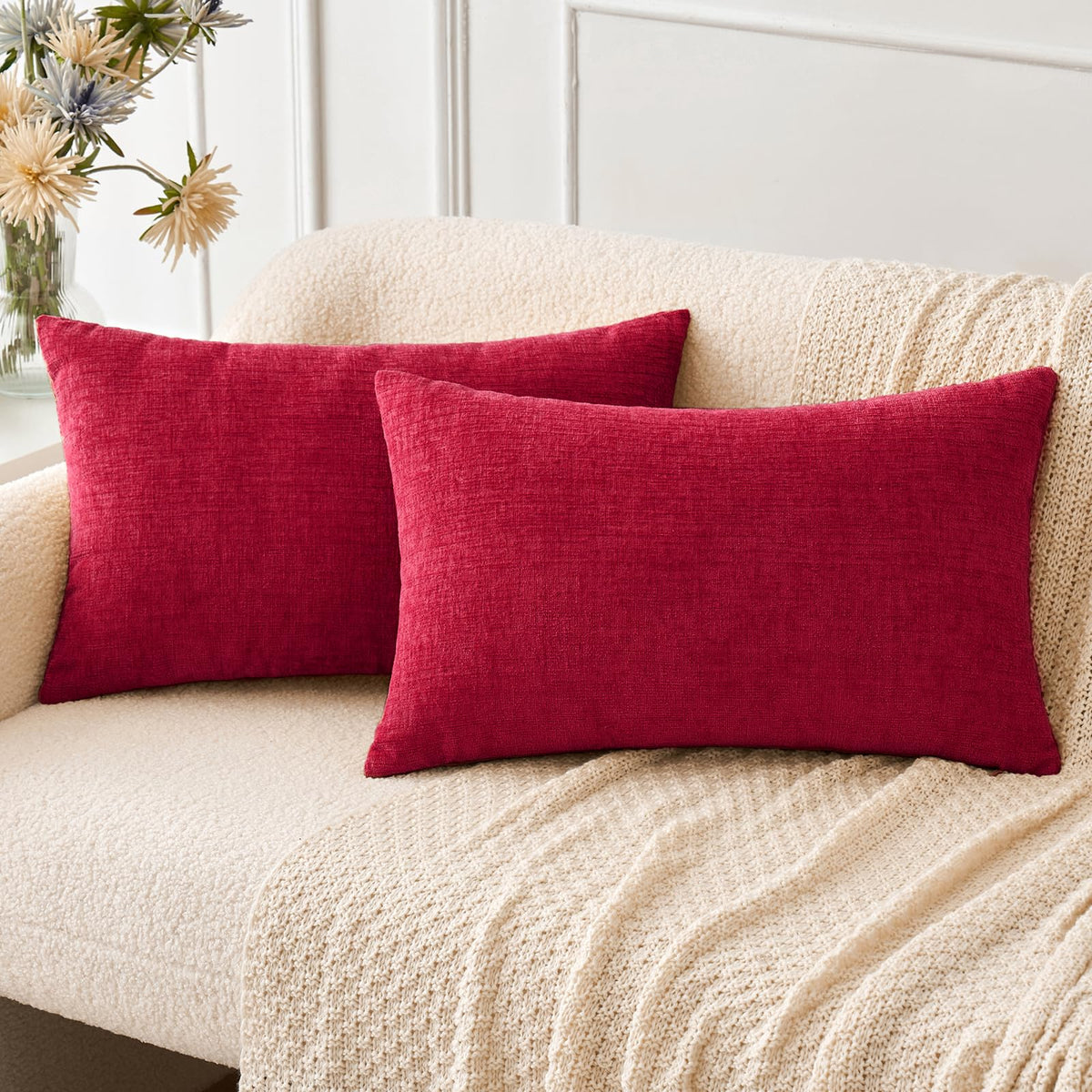 MIULEE Soft Chenille Throw Pillow Covers Green 18x18 Inch Pack of 2