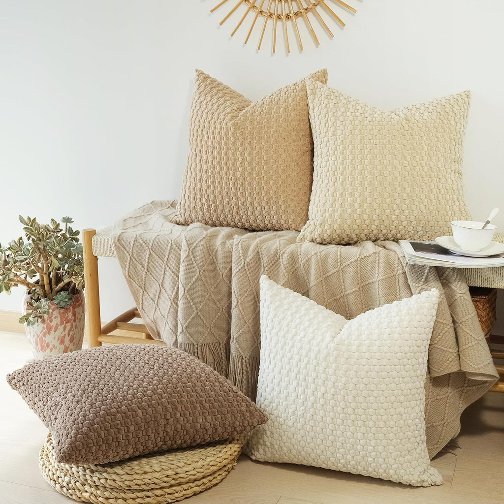 JOJUSIS Pack of 4 Throw Pillow Covers, Cream-Chocolate, 18 x 18 Inch