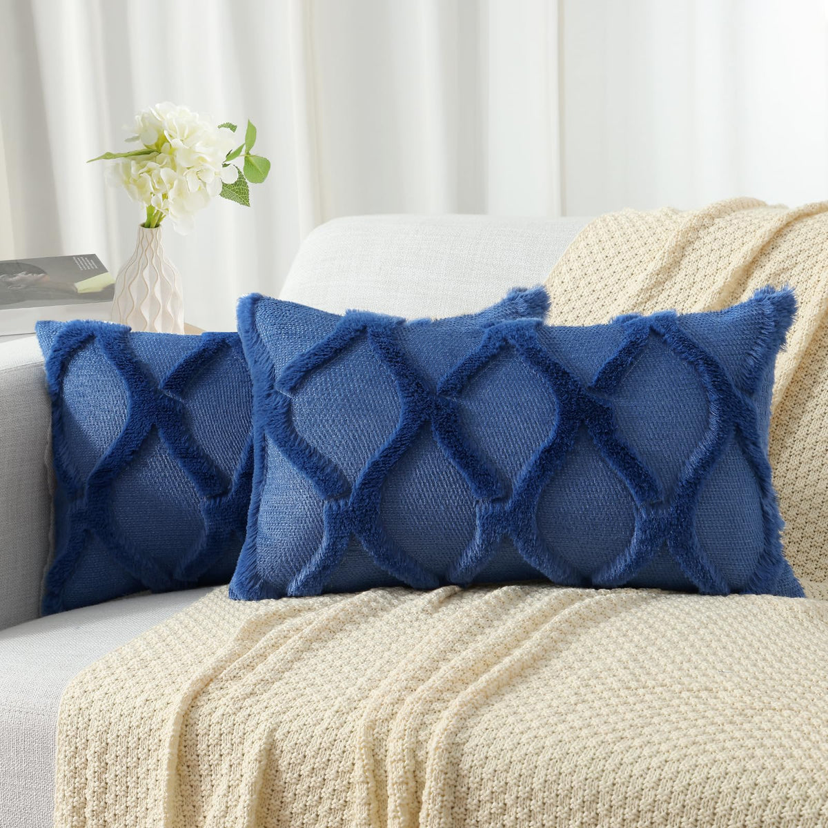 decorUhome Fall Throw Pillow Covers 18x18 Inch Set of 2, Soft Plush Faux Fur Wool Rust Couch Pillow Covers, Decorative Neutral Pillow Cases for Bed Sofa Living Room Home Decor
