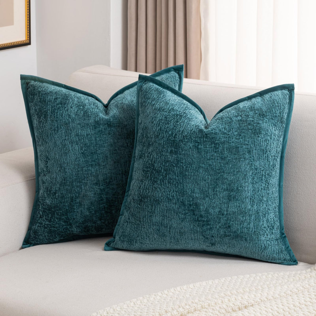 FUTEI Pack of 2 Chenille Soft Throw Pillow Covers 18x18 Inch, Hot Pink