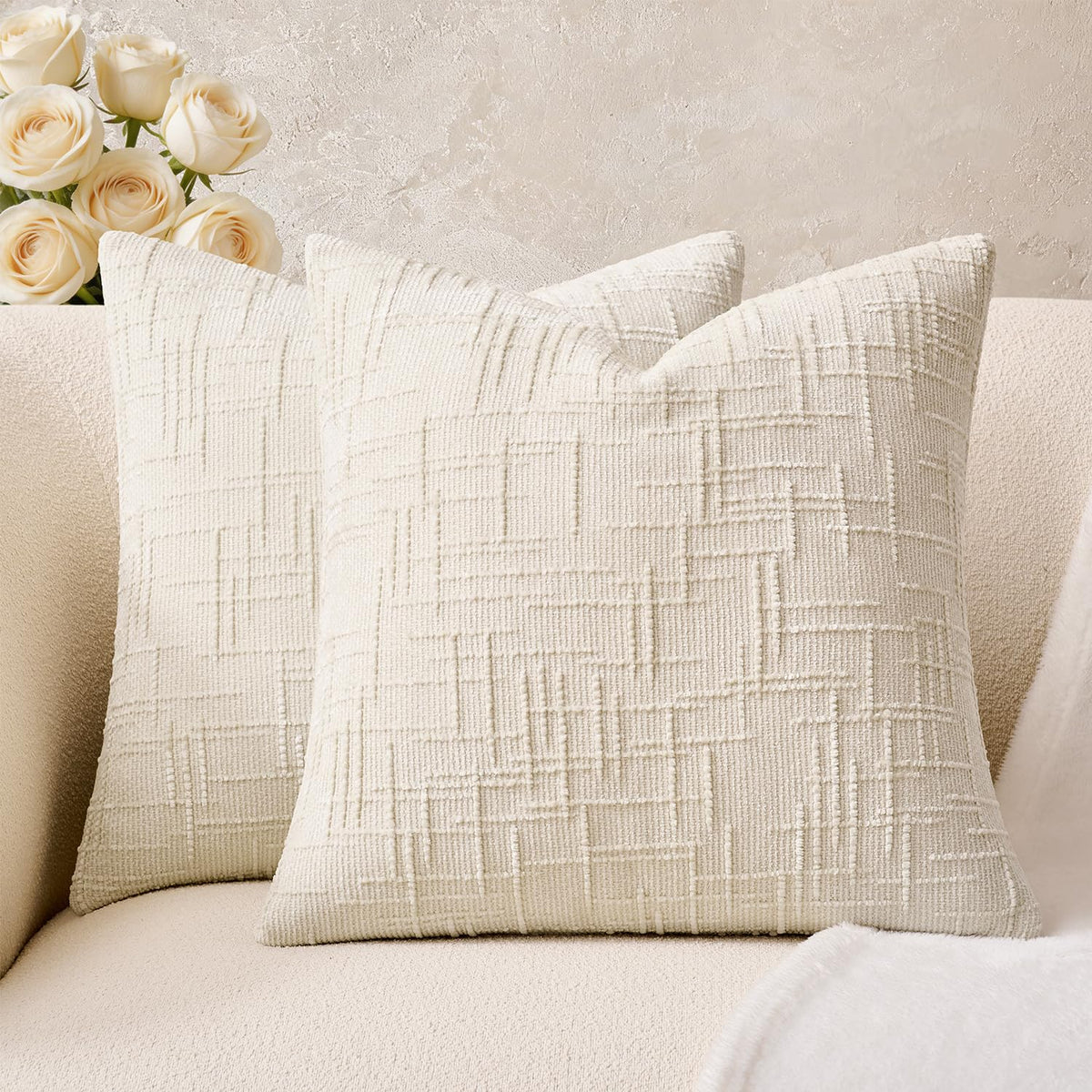 Throw Pillow Covers Mustard Yellow Set of 2 18x18 Inch Pillow Covers, Soft Fall Chenille Neutral Decorative Covers for Couch Sofa Bed Living Room, Home Modern Farmhouse Boho Decor