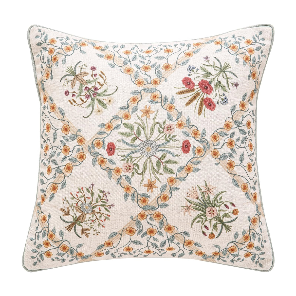 ISAENNE Vintage Elegant Linen Square Throw Pillow Cover,18"x18"-Albano A