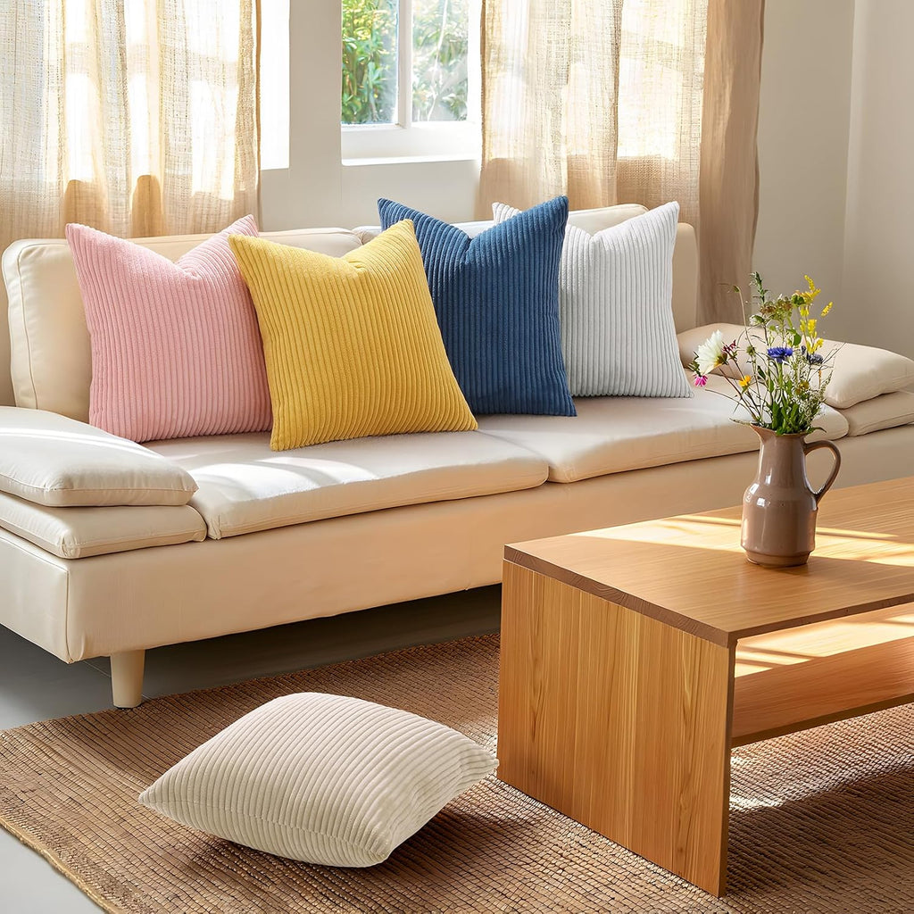 Mecatny Corduroy Fall Throw Pillow Covers 18x18 Set of 2 Cream White