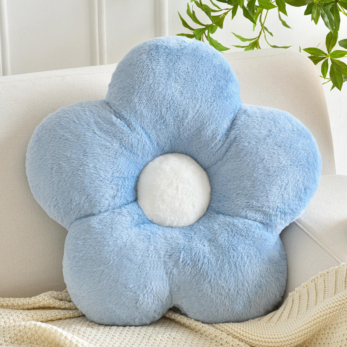 Flower Pillows, Soft Flower Shaped Pillow with Home Decorative for Couch Chair Bed,Flower Floor Throw Pillows for Adults Bedroom Living Room (White, 15 Inches)