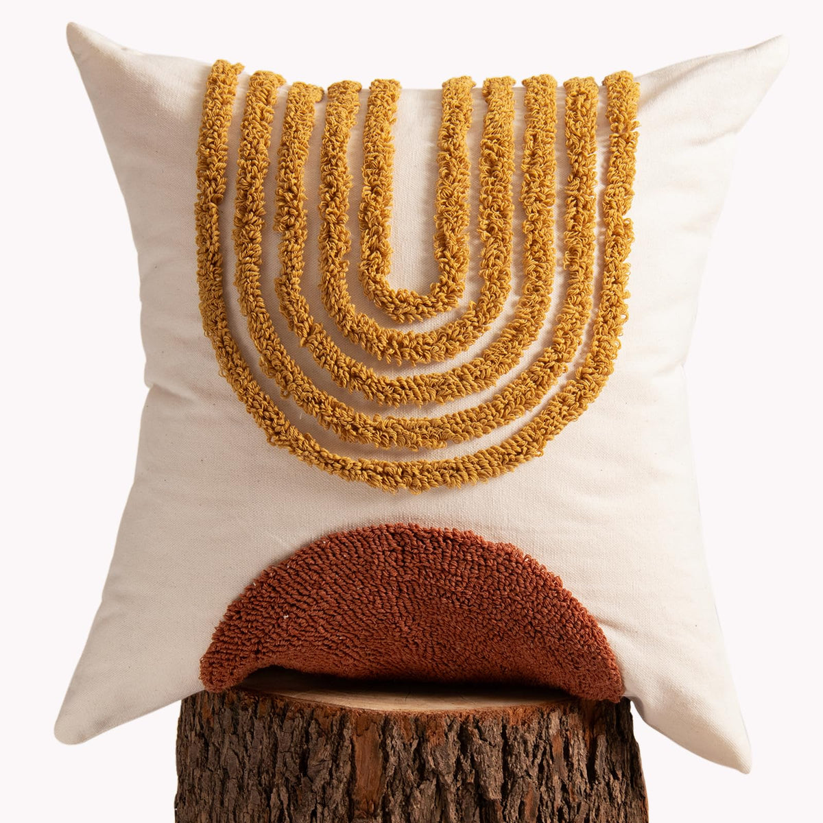 lifein 18x18 Pillow Covers-Throw Pillow Covers Boho Couch Pillows Embroidered Decorative Accent Pillows Mid Century Textured Pillowcases for Couch Sofa Living Room Bed (Olive Green and Cream)