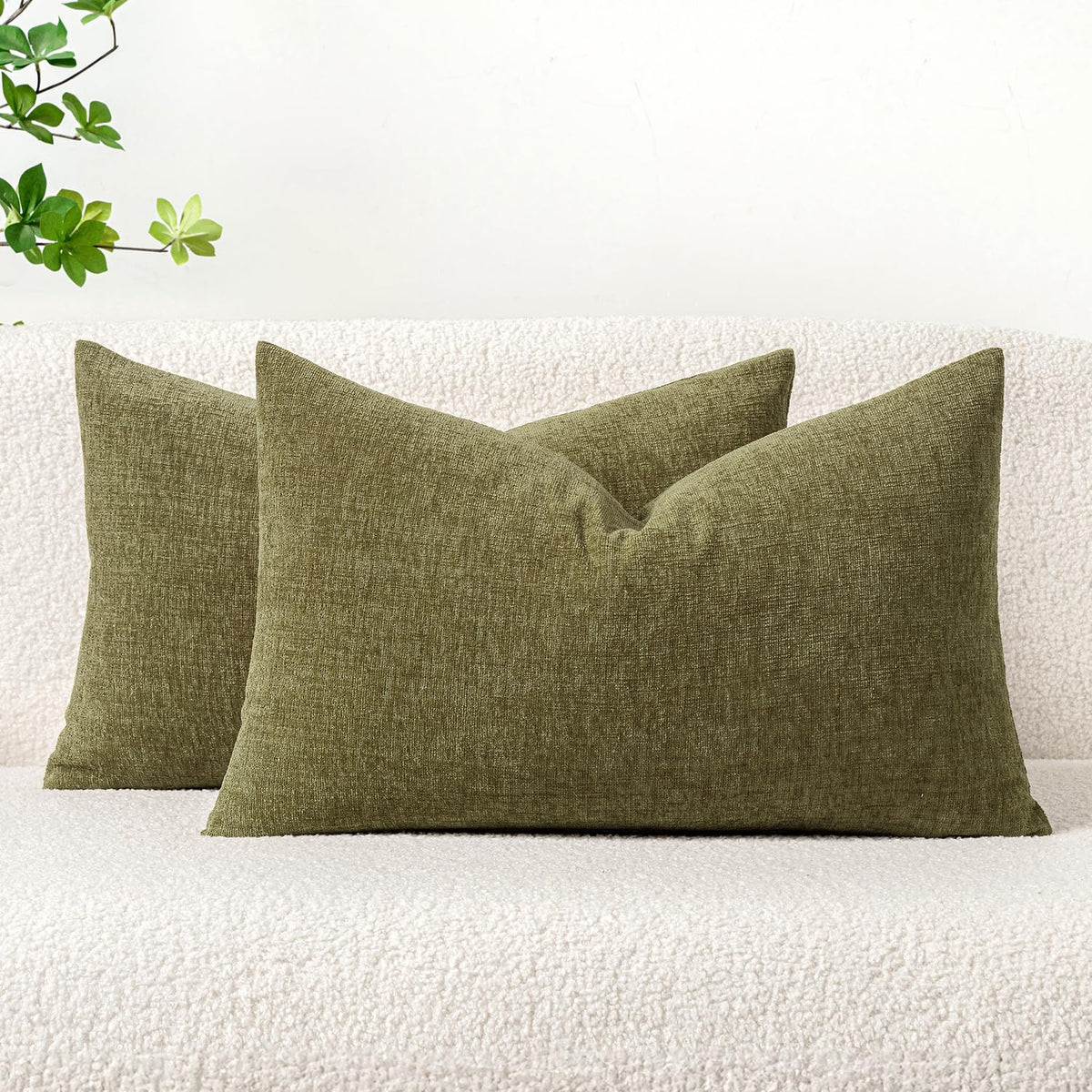 MIULEE Soft Chenille Throw Pillow Covers Green 18x18 Inch Pack of 2