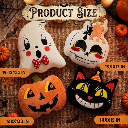 4Pcs Halloween Pillows Skeleton Ghost Black Cat Vintage Retro Traditional 90S Primitive Mummy Throw Pillows Sofa Bedroom Indoor Home Decor