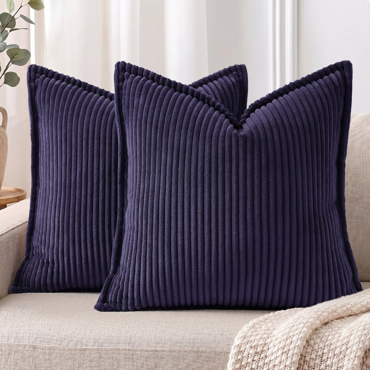 Mecatny Corduroy Fall Throw Pillow Covers 18x18 Set of 2 Cream White