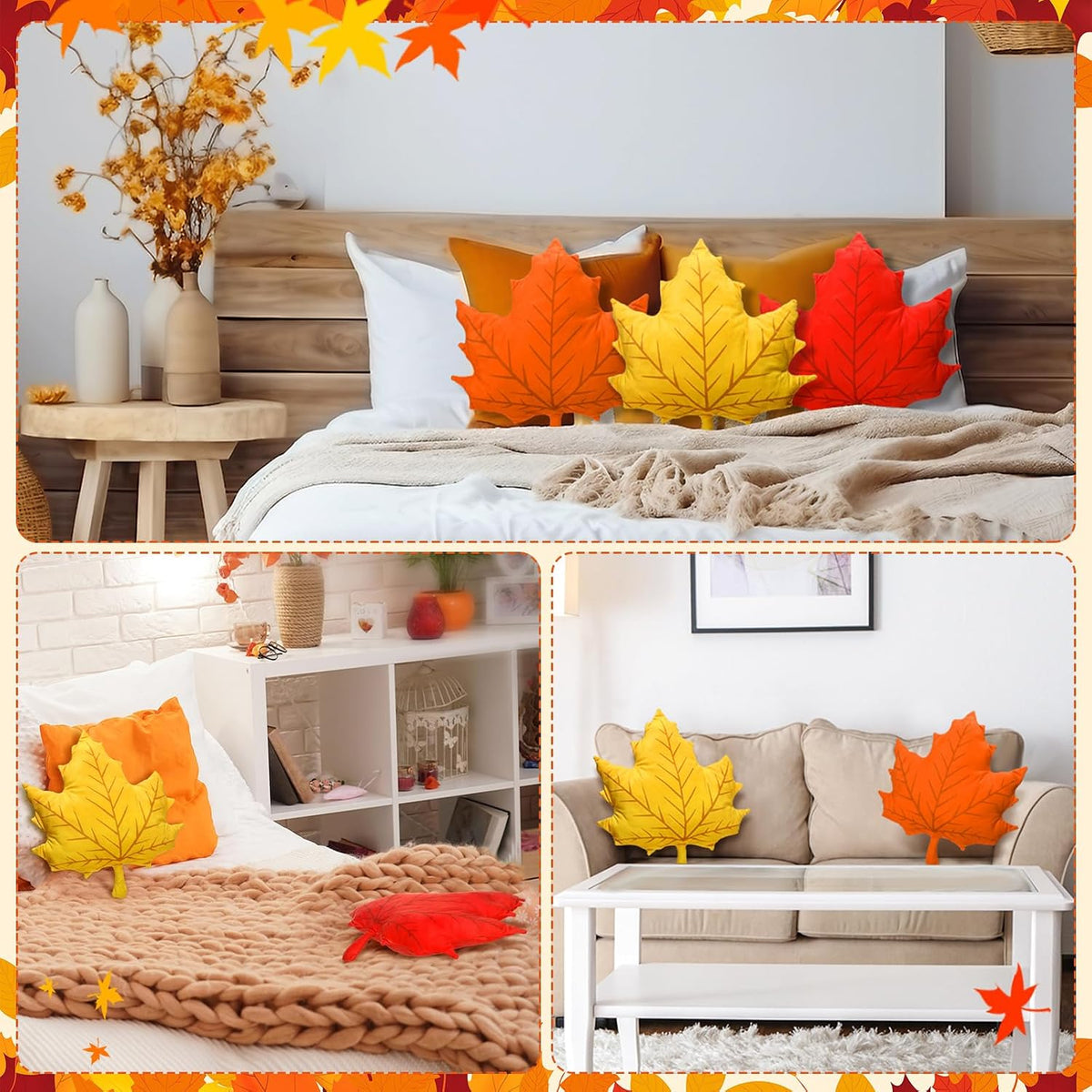 Suzile 3 Pcs Fall Throw Pillows Maple Leaf Pillows Autumn Decor