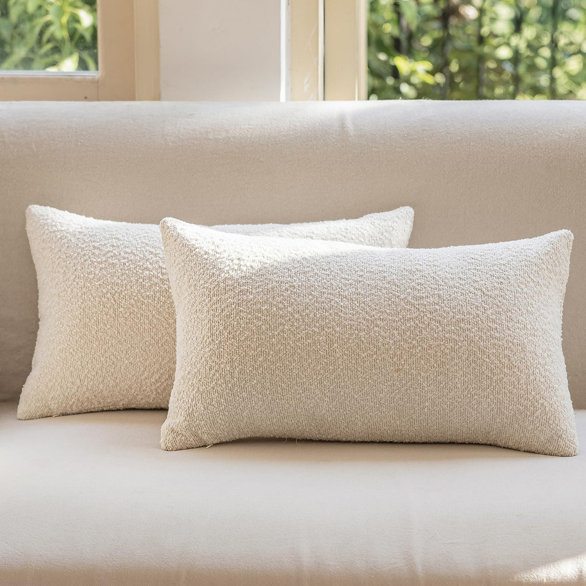 GEEORY Decorative Throw Pillow Covers 18x18 Inch Pack of 2,Textured Boucle Neutral Cushion Cases for Bed Couch Sofa, Accent Mordern Farmhouse & Minimalist Home Decor (Olive Green) GE05-18