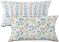 Preppy Pink and Blue Floral Throw Pillow Covers Set of 2