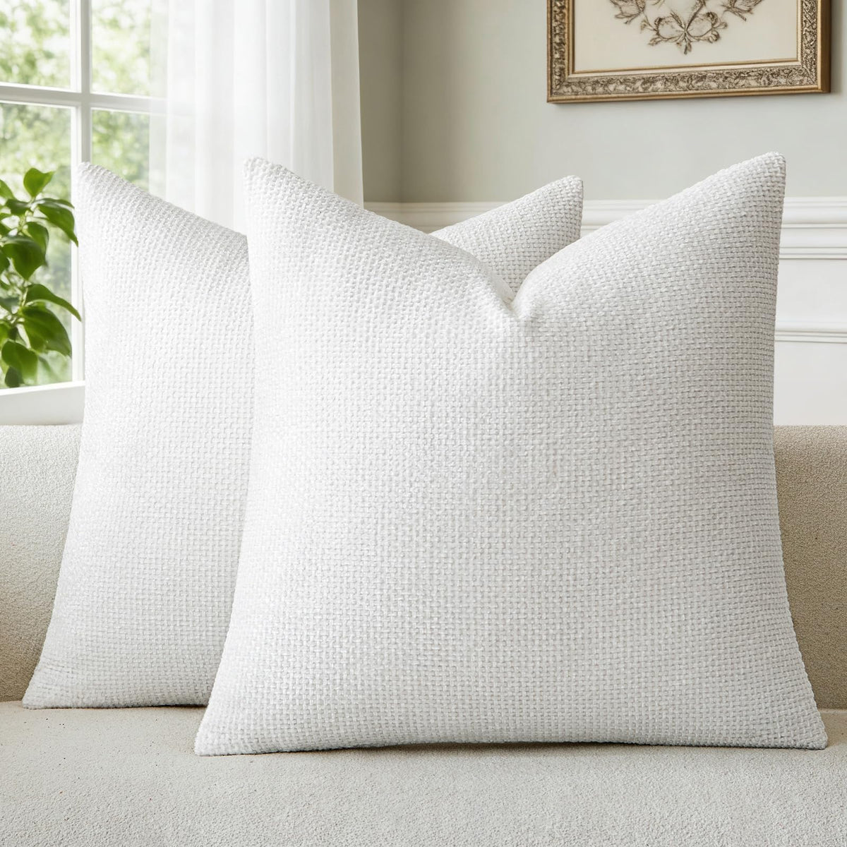 a moment Light Green Chenille Throw Pillow Covers 20x20 Inch Pack of 2 Modern Decorative Throw Pillow Covers Farmhouse Cross Covers Home Decor for Sofa Bedroom Living Room Spring