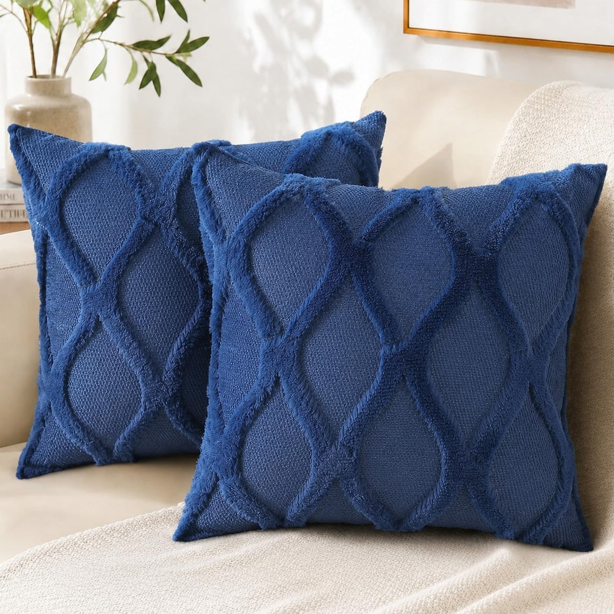 decorUhome Fall Throw Pillow Covers 18x18 Inch Set of 2, Soft Plush Faux Fur Wool Rust Couch Pillow Covers, Decorative Neutral Pillow Cases for Bed Sofa Living Room Home Decor