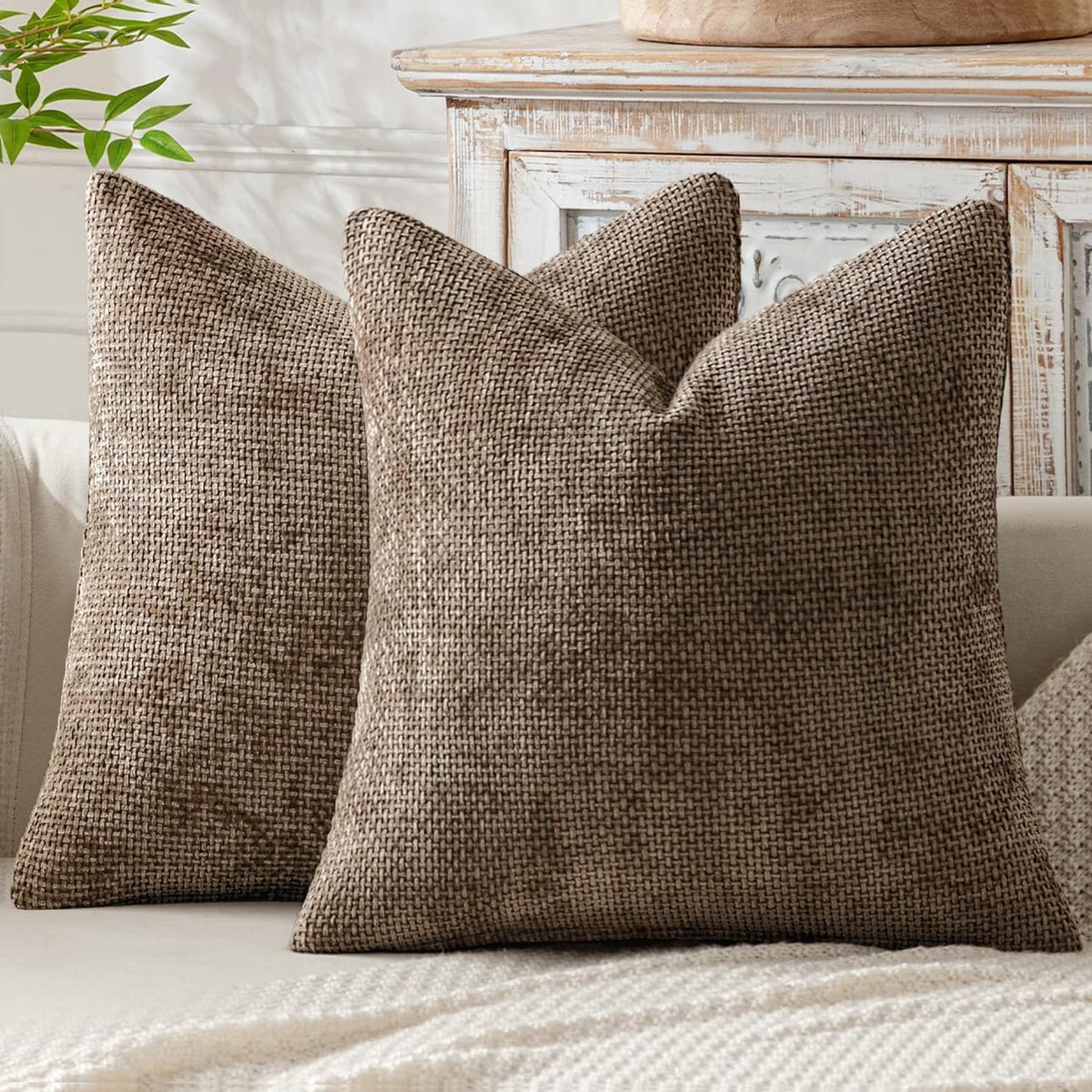 MIULEE Decorative Couch Throw Pillow Covers 20x20 Inch Neutral Beige 2 Pack
