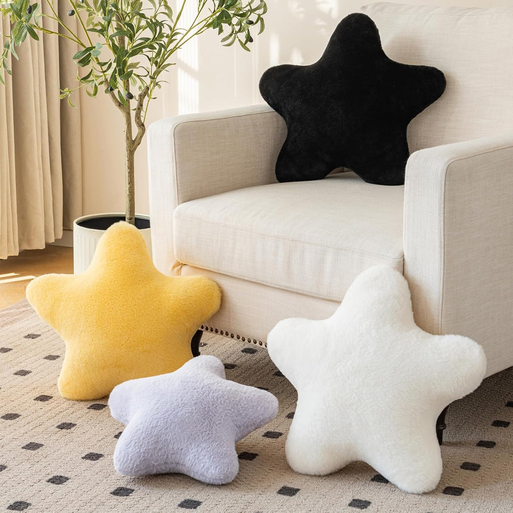 Star Pillow, Decorative Throw Pillow with Plush for Couch, Cute Decor Pillows for Bed, Aesthetic Star Shaped Pillow Fun Cushion for Sofa Living Room (Goose Yellow, 14.9 Inches)