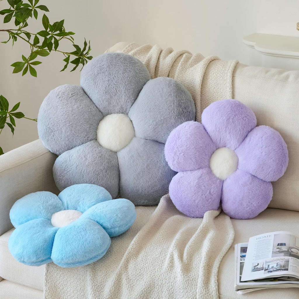 Zlgkjk Flower Pillow, Decorative Throw Pillows with Soft Plush for Couch Bed, Cute Daisy Pillow Cushion Home Decor Floral Throw Pillow (Blue, 14.9 Inches)