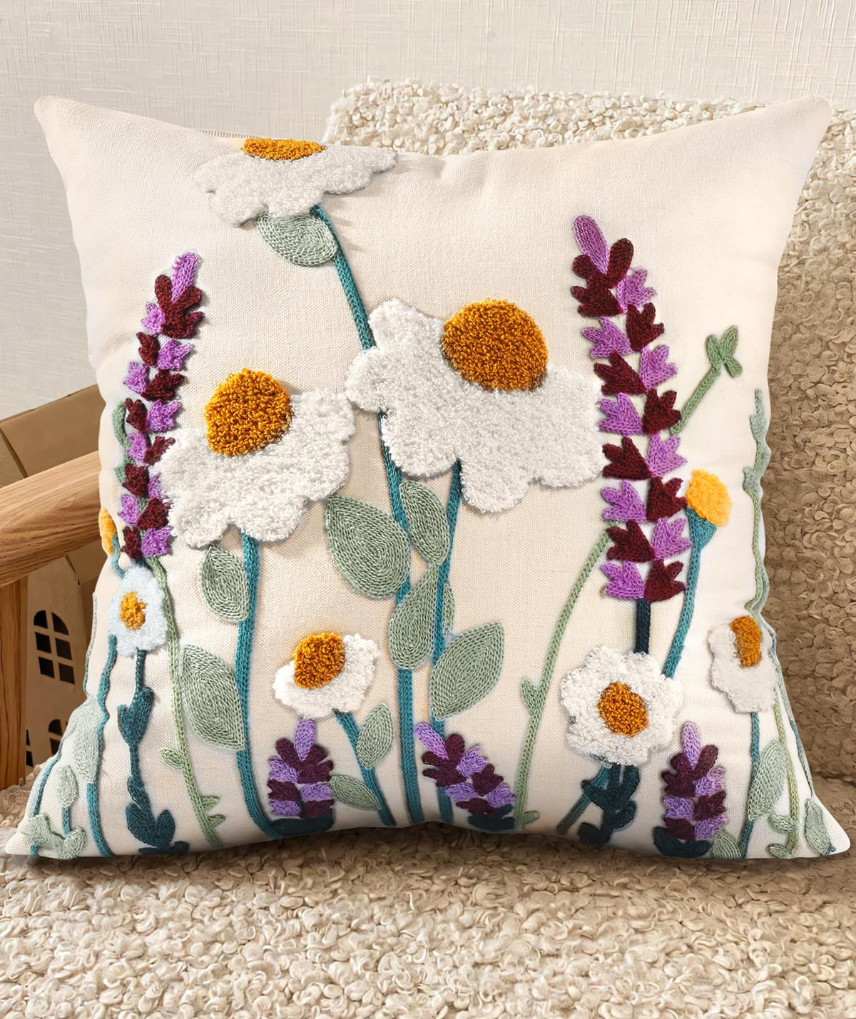 Embroidered Throw Pillow Cover, 18x18 Inch, Fall Abstract Floral