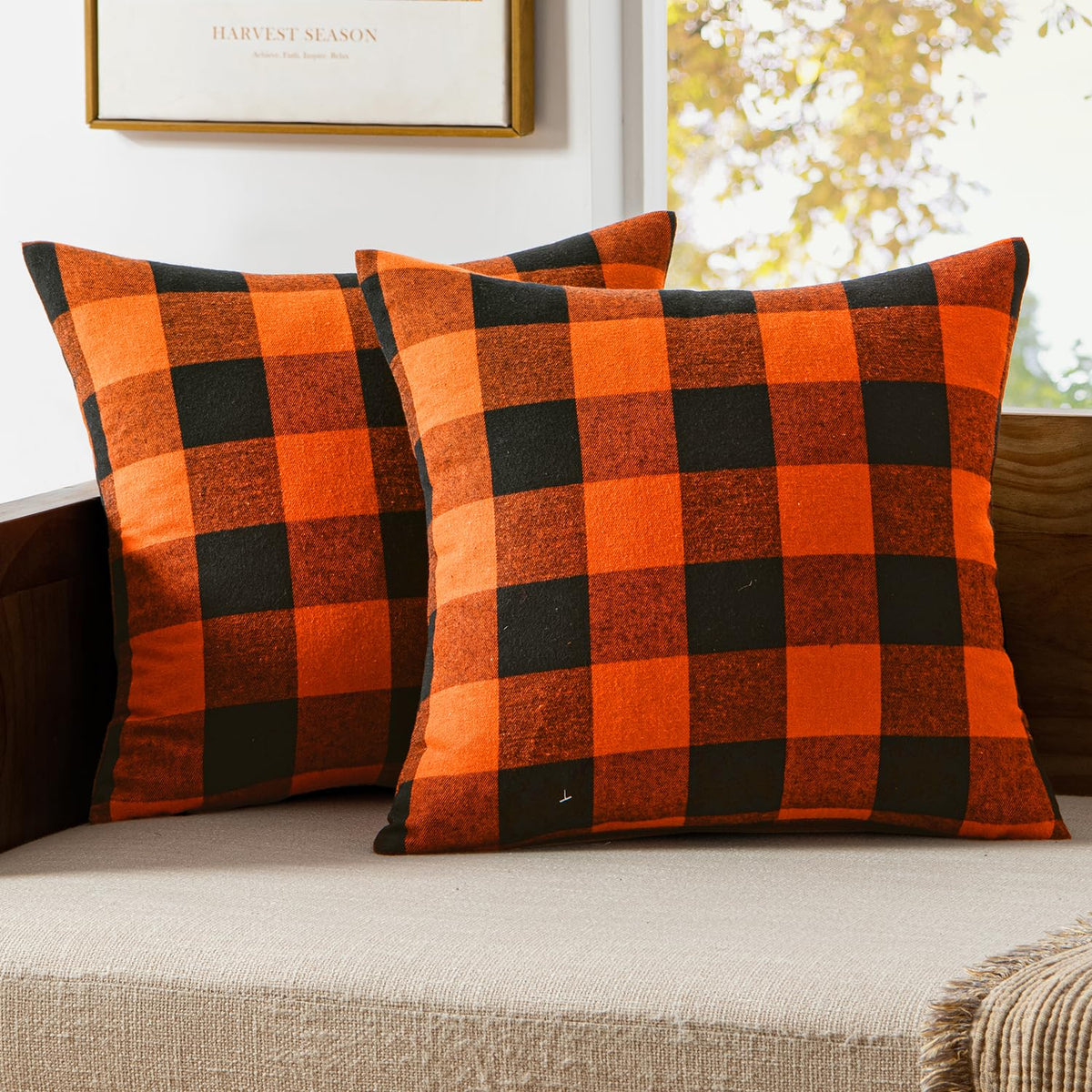 MIULEE Christmas Plaid Pillow Covers 18x18 White and Red Pack of 2