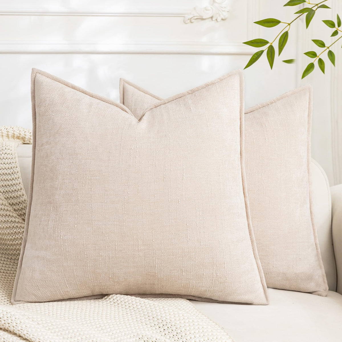 Set of 2 Soft Textured Decorative Throw Pillow Covers 18x18 Inch Cozy Farmhouse Cushion Cover Square Accent Pillow Cases for Bed Couch Sofa Living Room, Taupe Grey