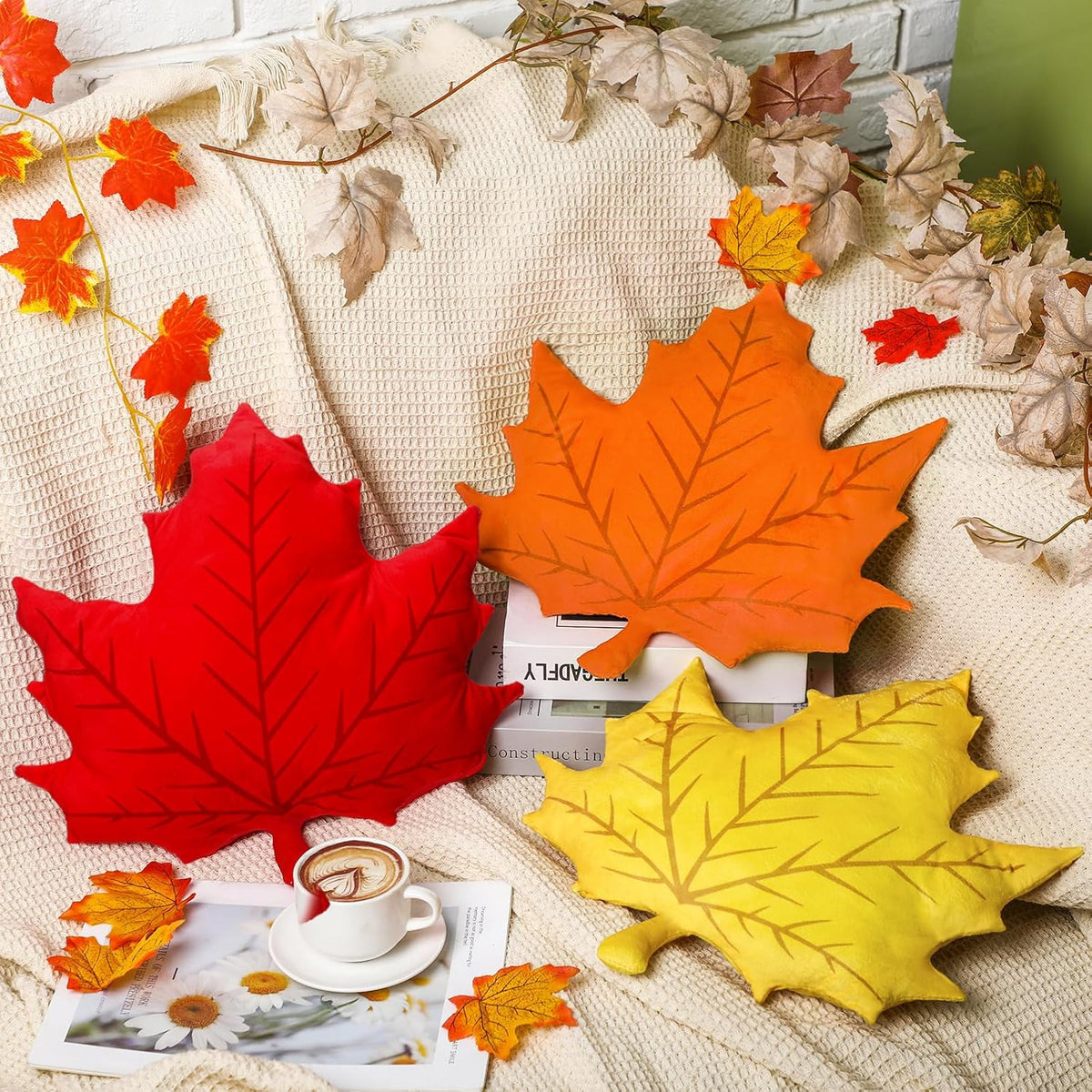 Suzile 3 Pcs Fall Throw Pillows Maple Leaf Pillows Autumn Decor
