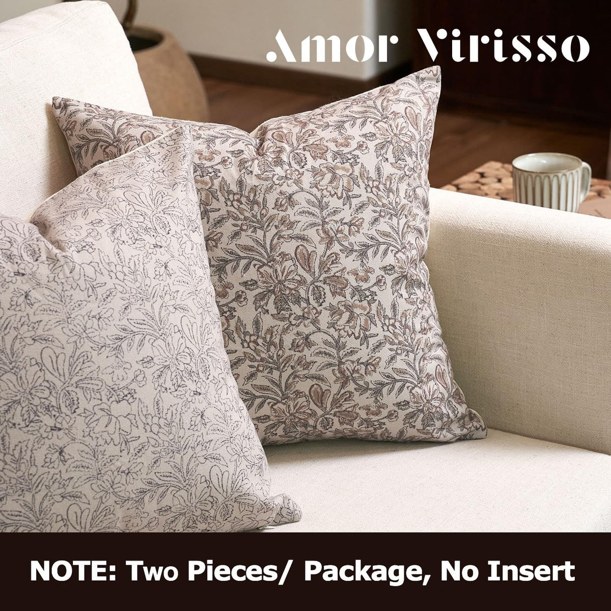 Amor Virisso Floral Throw Pillow Covers 18x18 Set of 2 Vintage Block Print Pillow Covers Decorative Pillow Covers Couch Pillows for Living Room Farmhouse Accent Sofa Pillows, Red/Sand