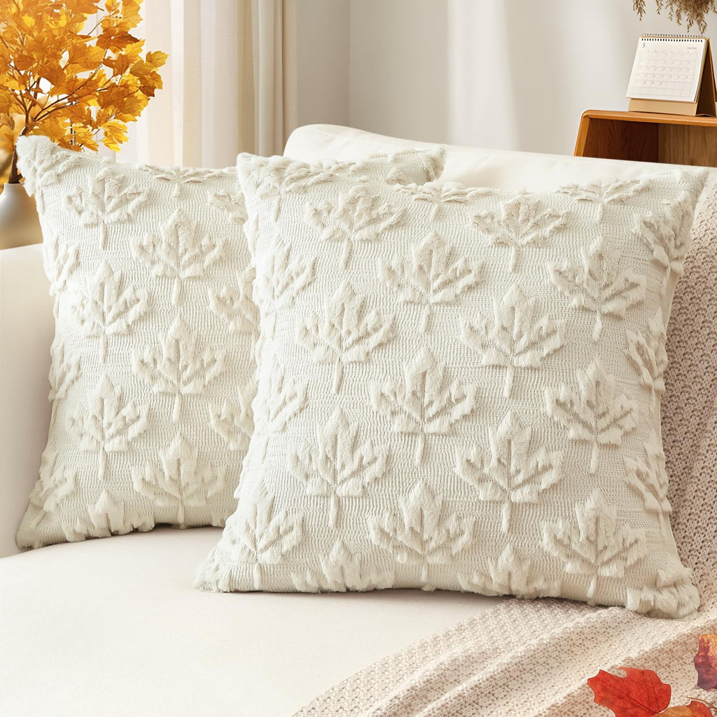 Artscope Maple Leaf Fall Pillow Covers 18 x 18 Set of 2 Decorative Autumn Harvest Holiday Throw Pillow Cases Soft Plush Faux Fur Couch Cushion Case for Farmhouse Sofa Bed Room Home Decor-Rust