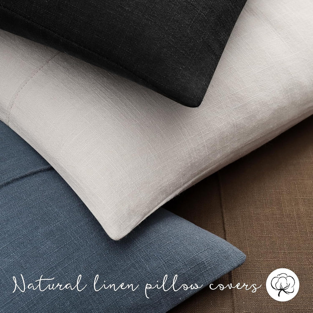 Decorative Linen Throw Pillow Covers 18x18 Set of 2 Solid handcrafted Striped Cushion Covers for Bed Soft Modern Farmhouse Neutral Pillowcase for Couch Bedroom Living Room Home Decor(Cream White)