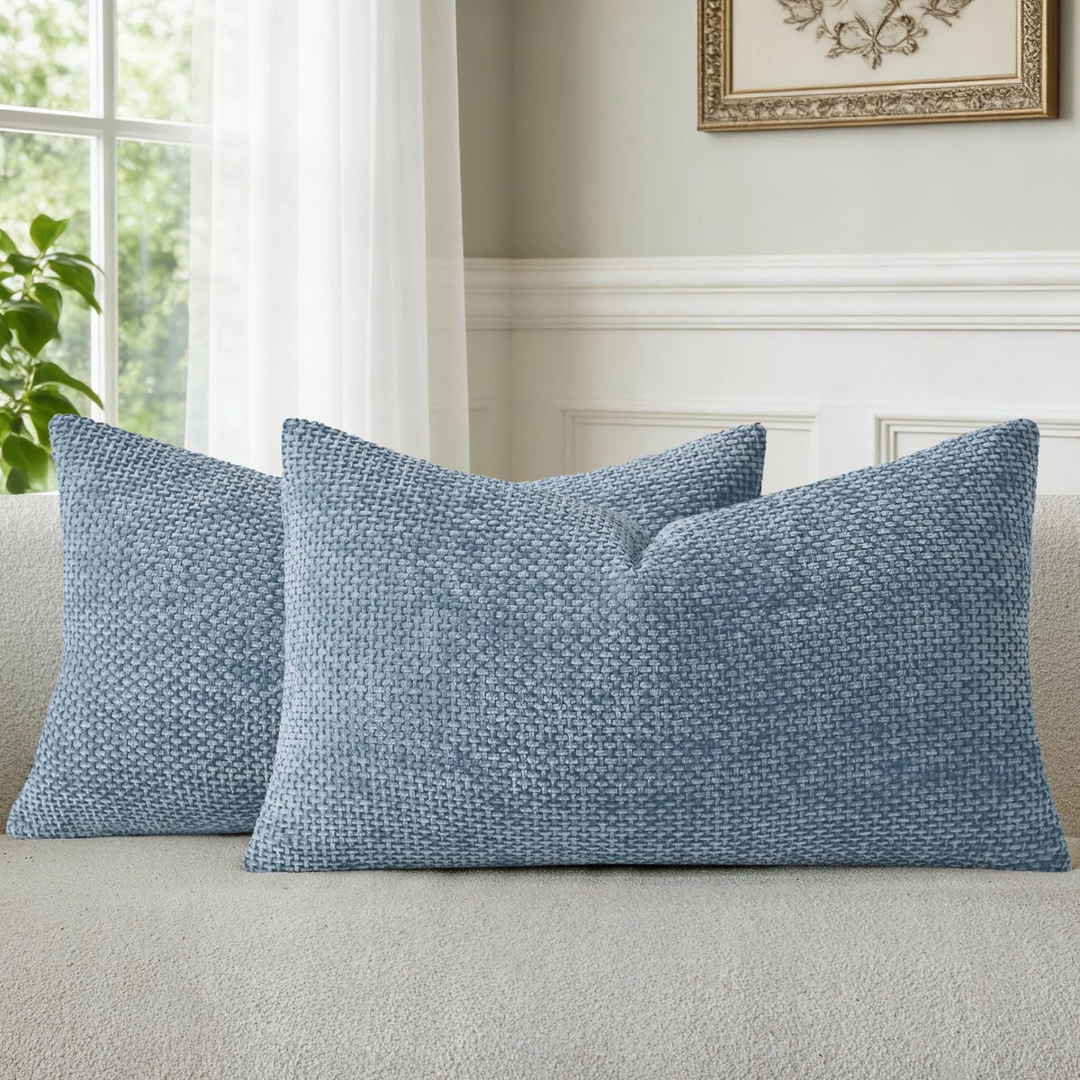 a moment Grey-Beige Chenille Throw Pillow Covers 16x16 Inch Pack of 2 Modern Decorative Throw Pillow Cases Farmhouse Cross Throw Pillowcases Home Decor for Sofa Bedroom Living Room