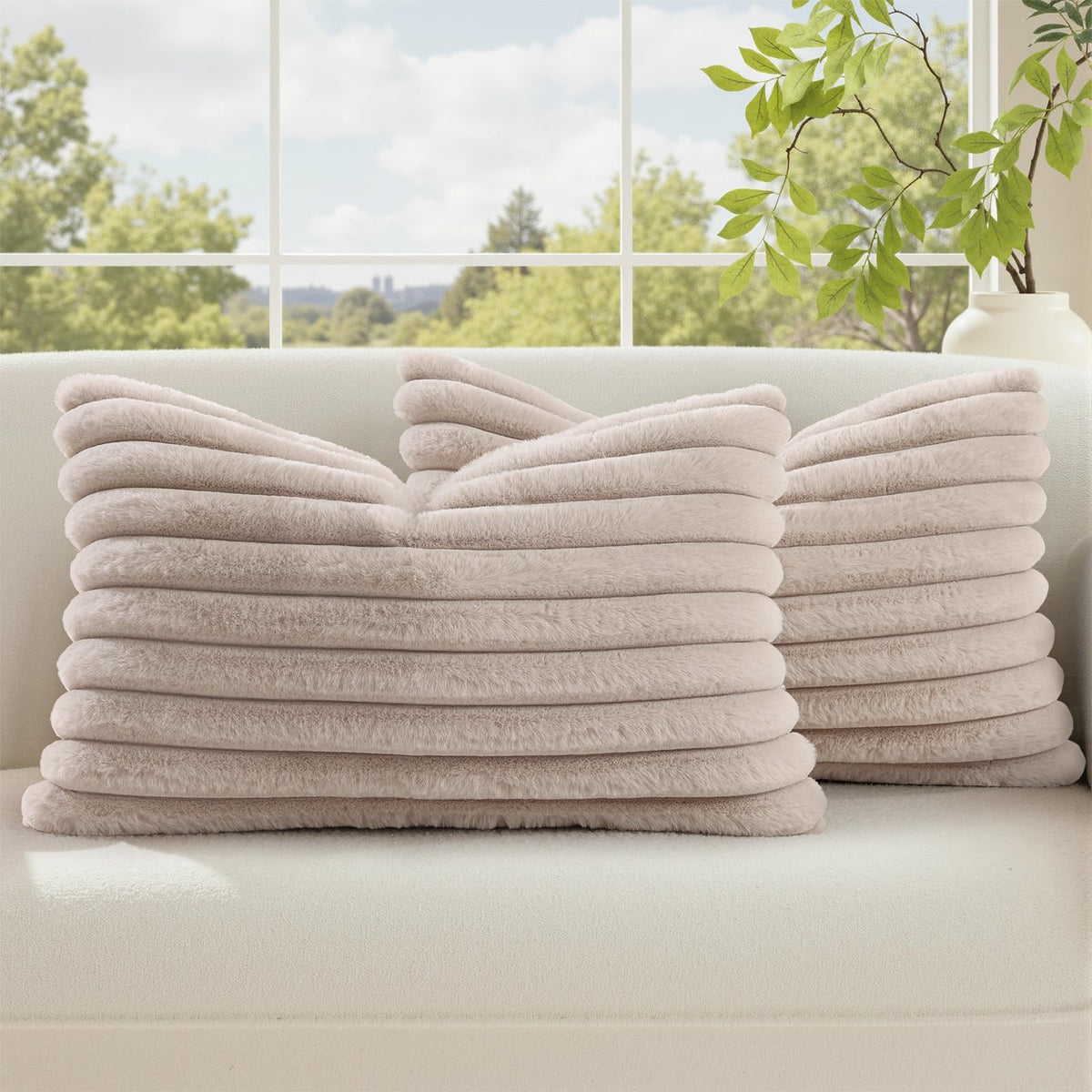 decorUhome Fall Faux Fur Throw Pillow Covers 18x18 Set of 2 Brown White