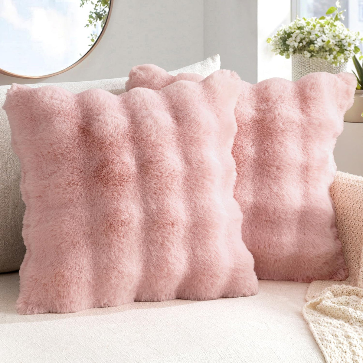 MIULEE Pack of 2 Faux Fur Fluffy Pillow Covers 18x18 Inch, Khaki