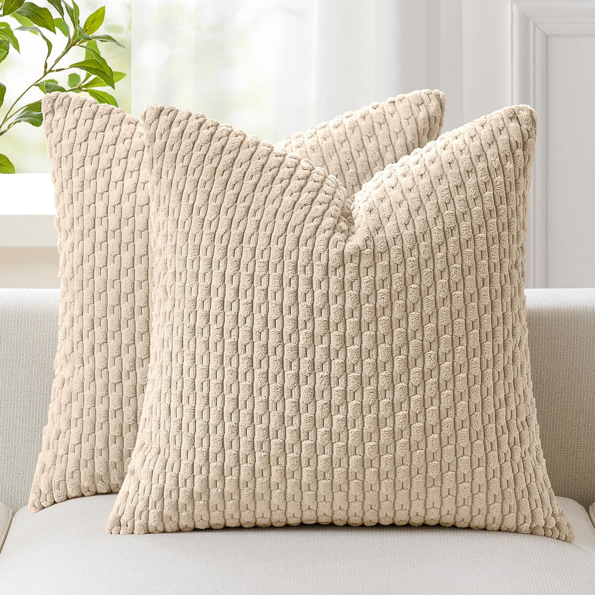 Kevin Textile Soft Corduroy 18x18 Inch Pillow Covers 2 Pack, Dark Green