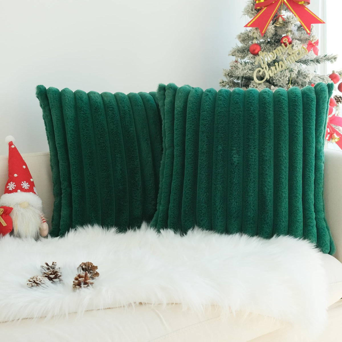 JOJUSIS Faux Fur Plush Throw Pillow Covers, Beige, 24 x 24-Inch