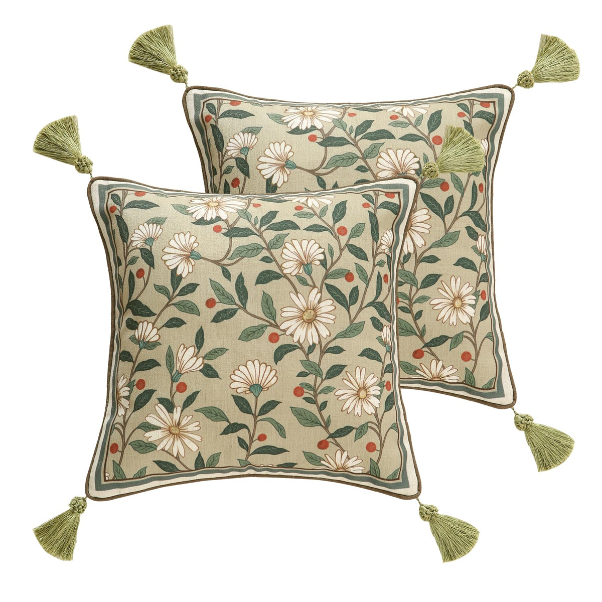ISAENNE Vintage Elegant Linen Square Throw Pillow Cover,18"x18"-Albano A