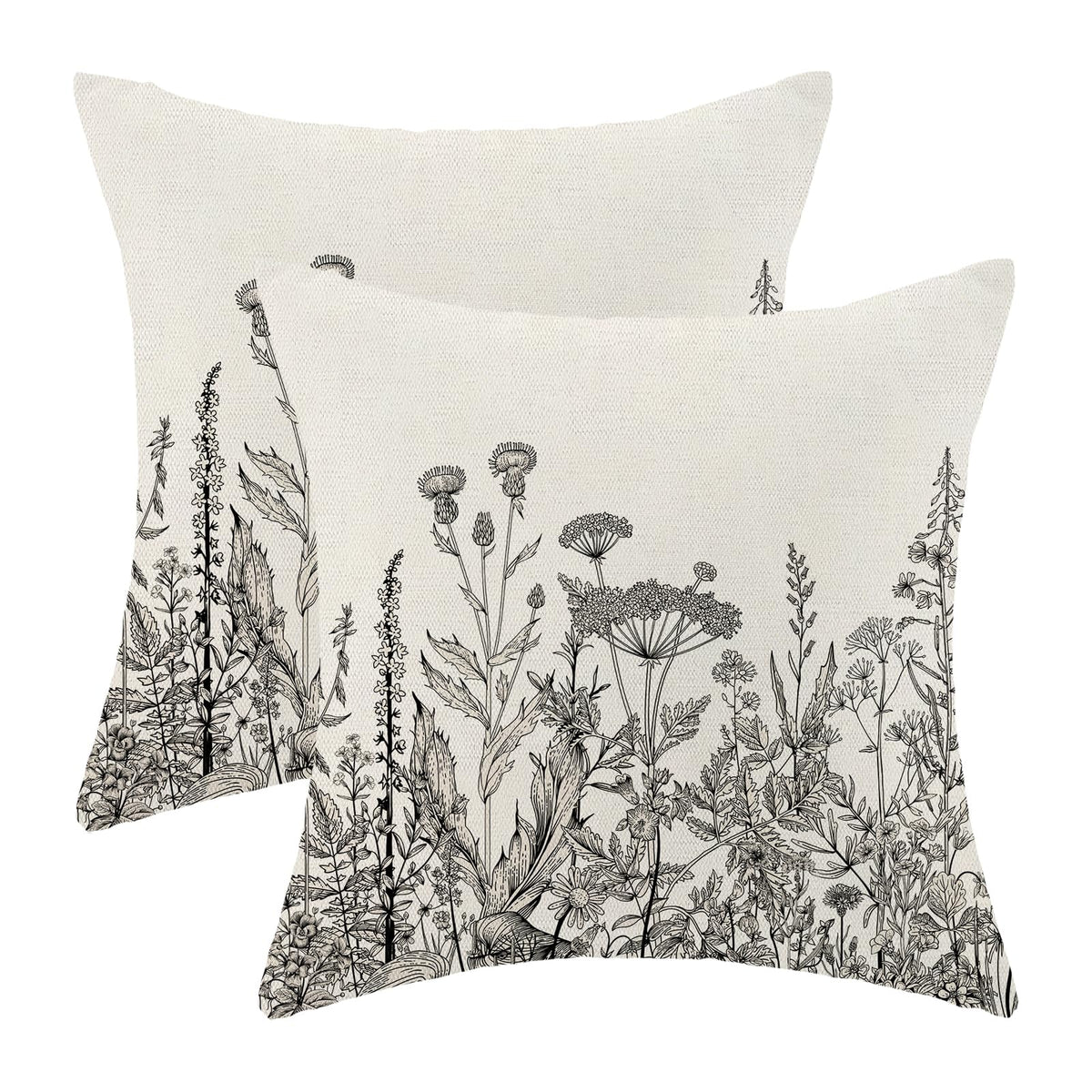 AEIOAE Spring Pillow Covers 18x18 Inch Set of 2,Blue Teal Wild Flower Plant Throw Pillows Case,Seasonal Floral Outdoor Decorative Square Linen Farmhouse Decor Cushion Covers for Home Sofa Bed Couch