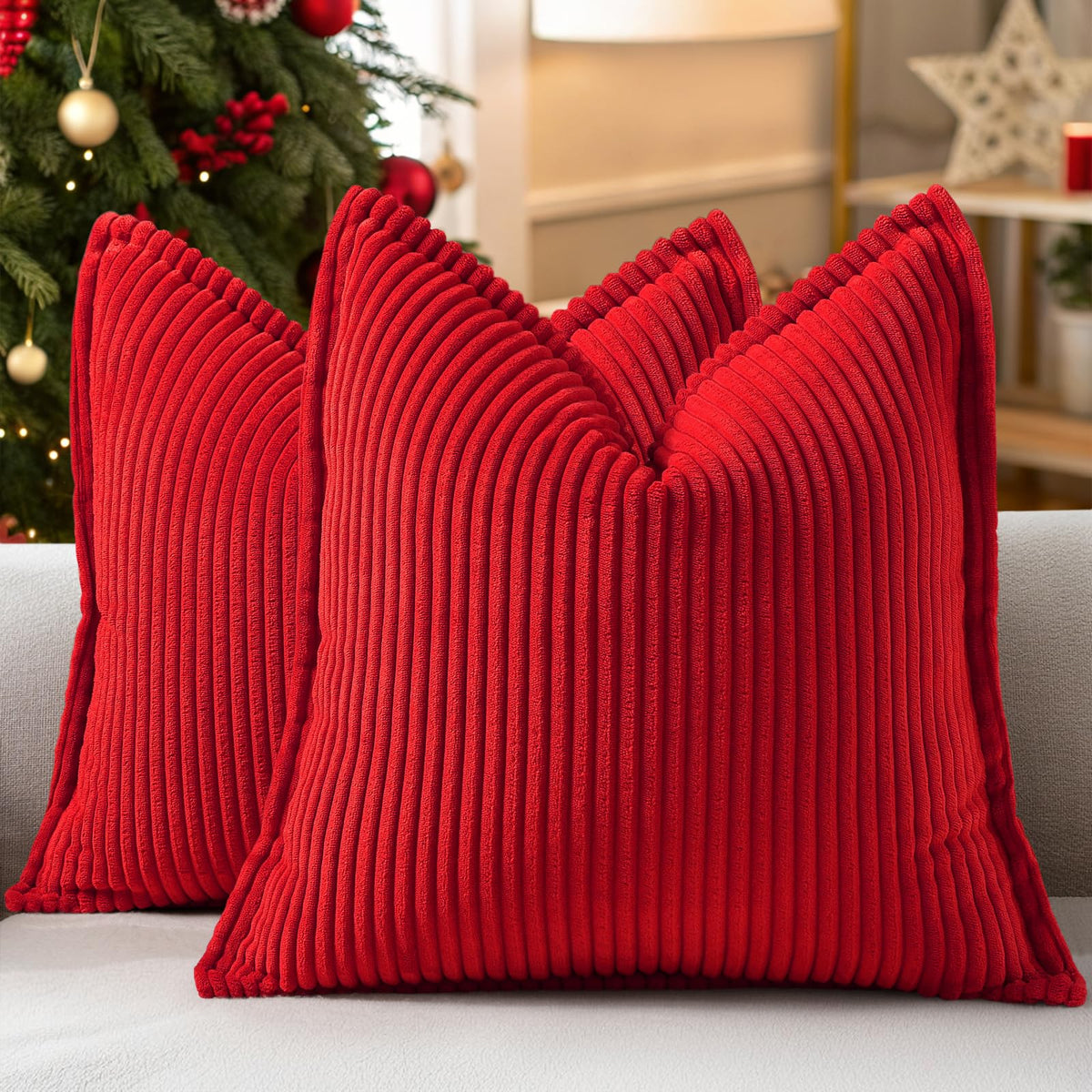 decorUhome Fall Corduroy Rust Throw Pillow Covers 18x18 Set of 2