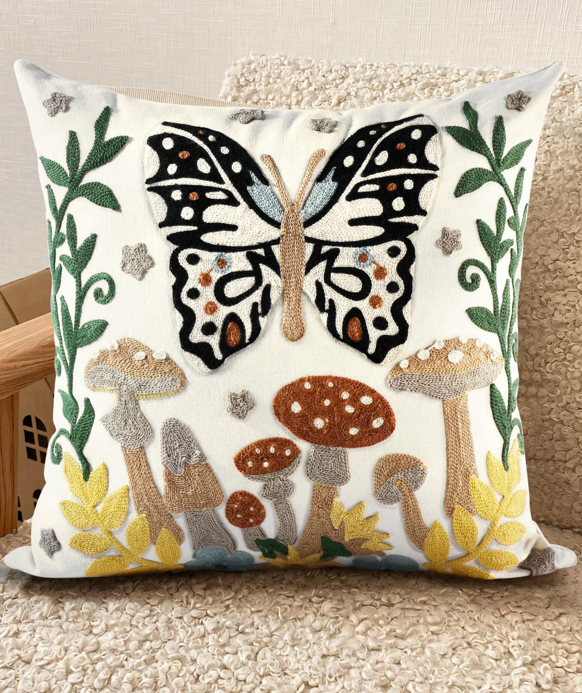 Embroidered Throw Pillow Cover, 18x18 Inch, Fall Abstract Floral