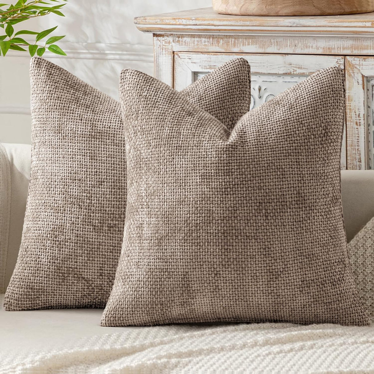 MIULEE Decorative Couch Throw Pillow Covers 20x20 Inch Neutral Beige 2 Pack