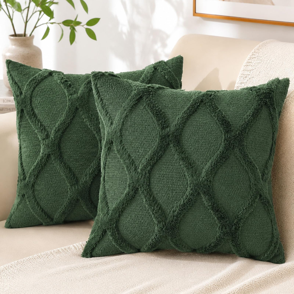 decorUhome Fall Throw Pillow Covers 18x18 Inch Set of 2, Soft Plush Faux Fur Wool Rust Couch Pillow Covers, Decorative Neutral Pillow Cases for Bed Sofa Living Room Home Decor